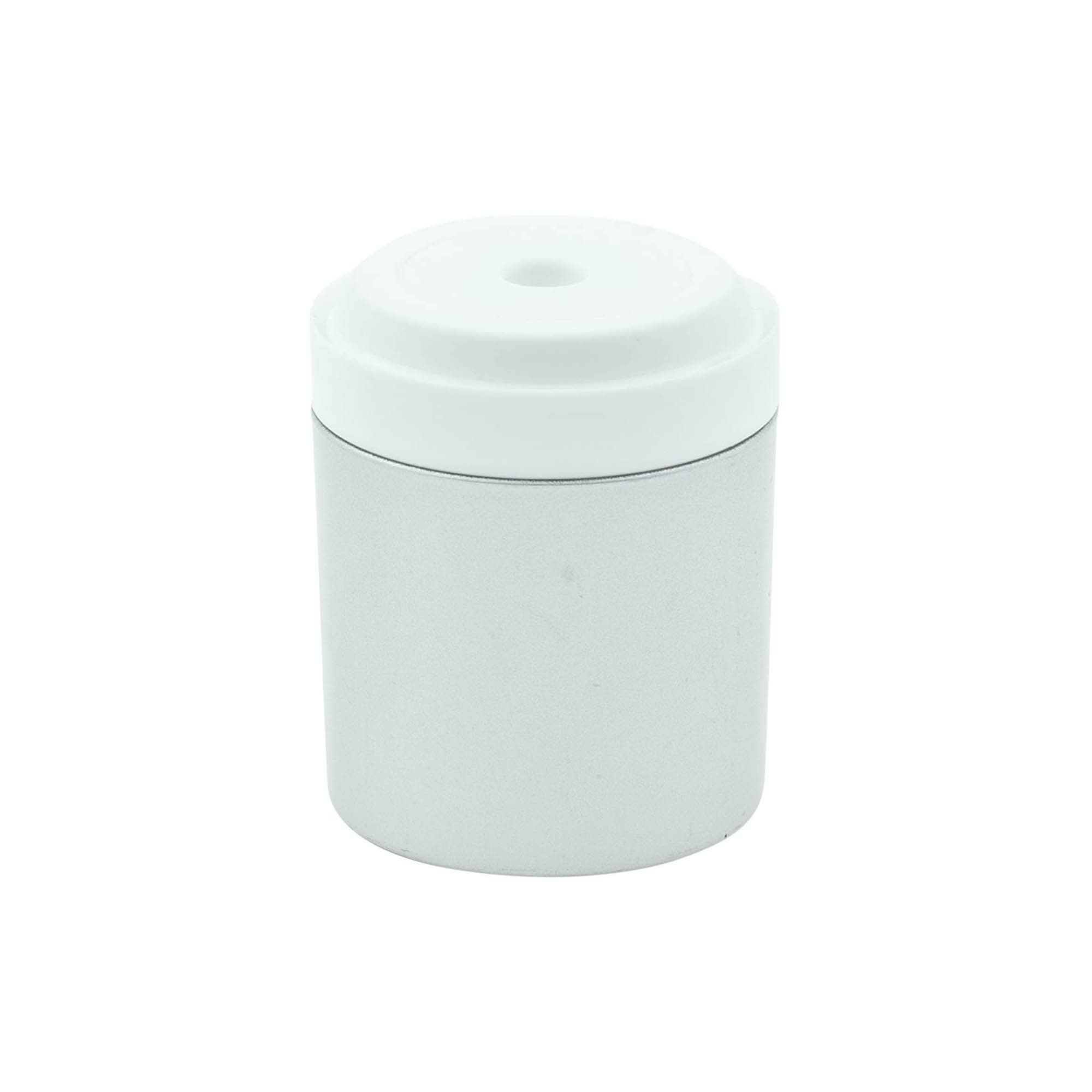 Airless dispenser pump head "Mezzo", type D, white PP plastic with matte silver-metallic cap