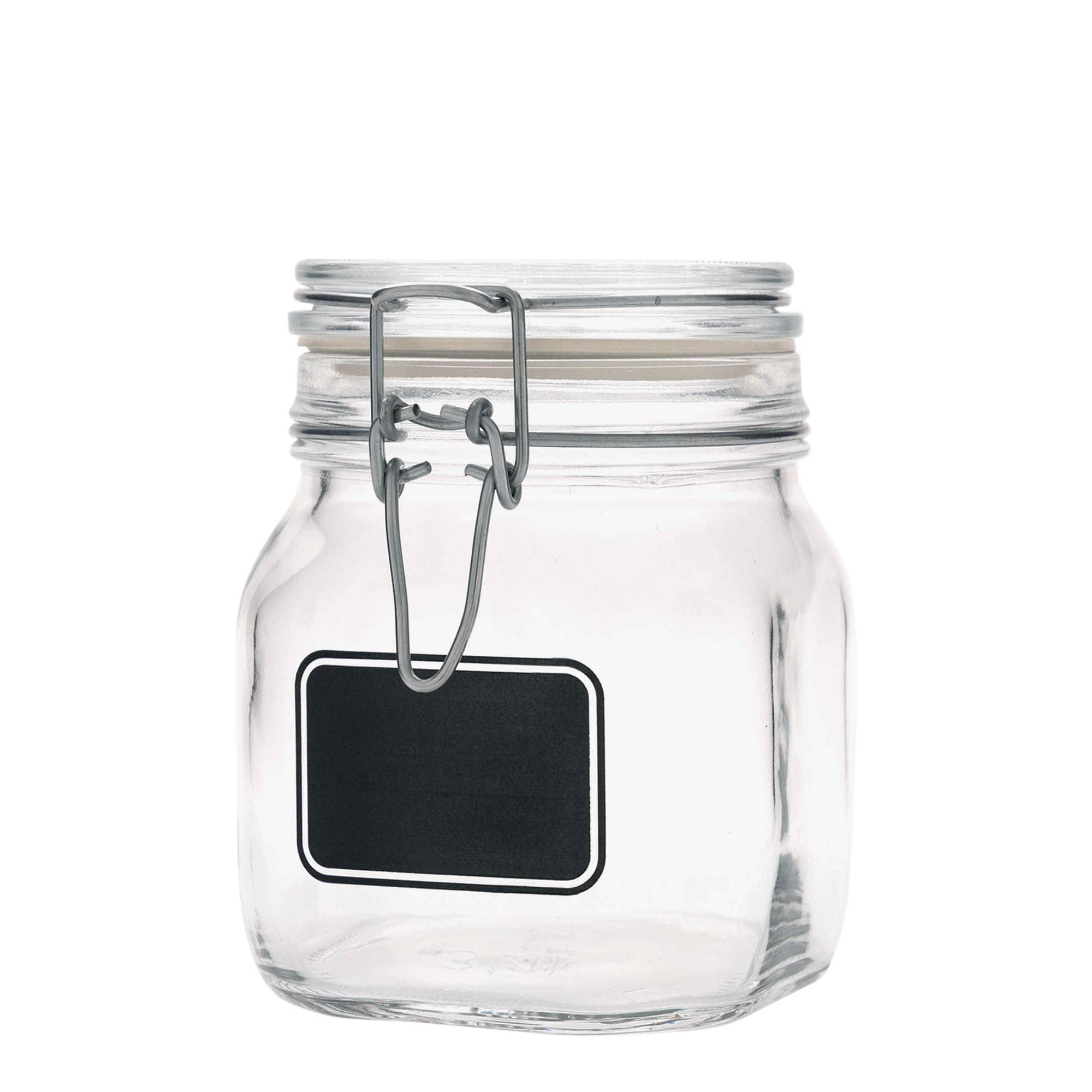 750 ml wire bail jar ‘Fido’, design: label area, square, opening: wire bail closure