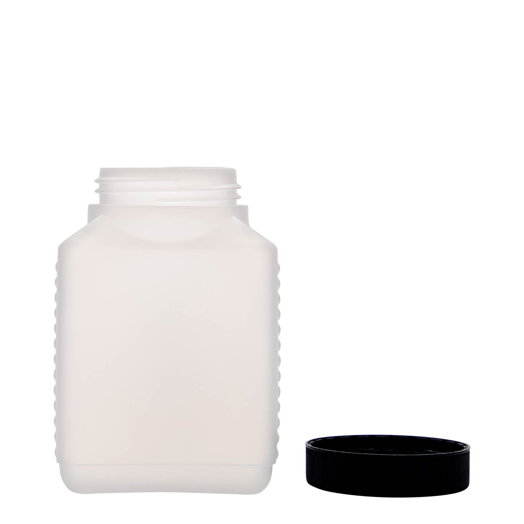500 ml wide-neck bottle, rectangular, HDPE plastic, natural, opening: DIN 60 EPE