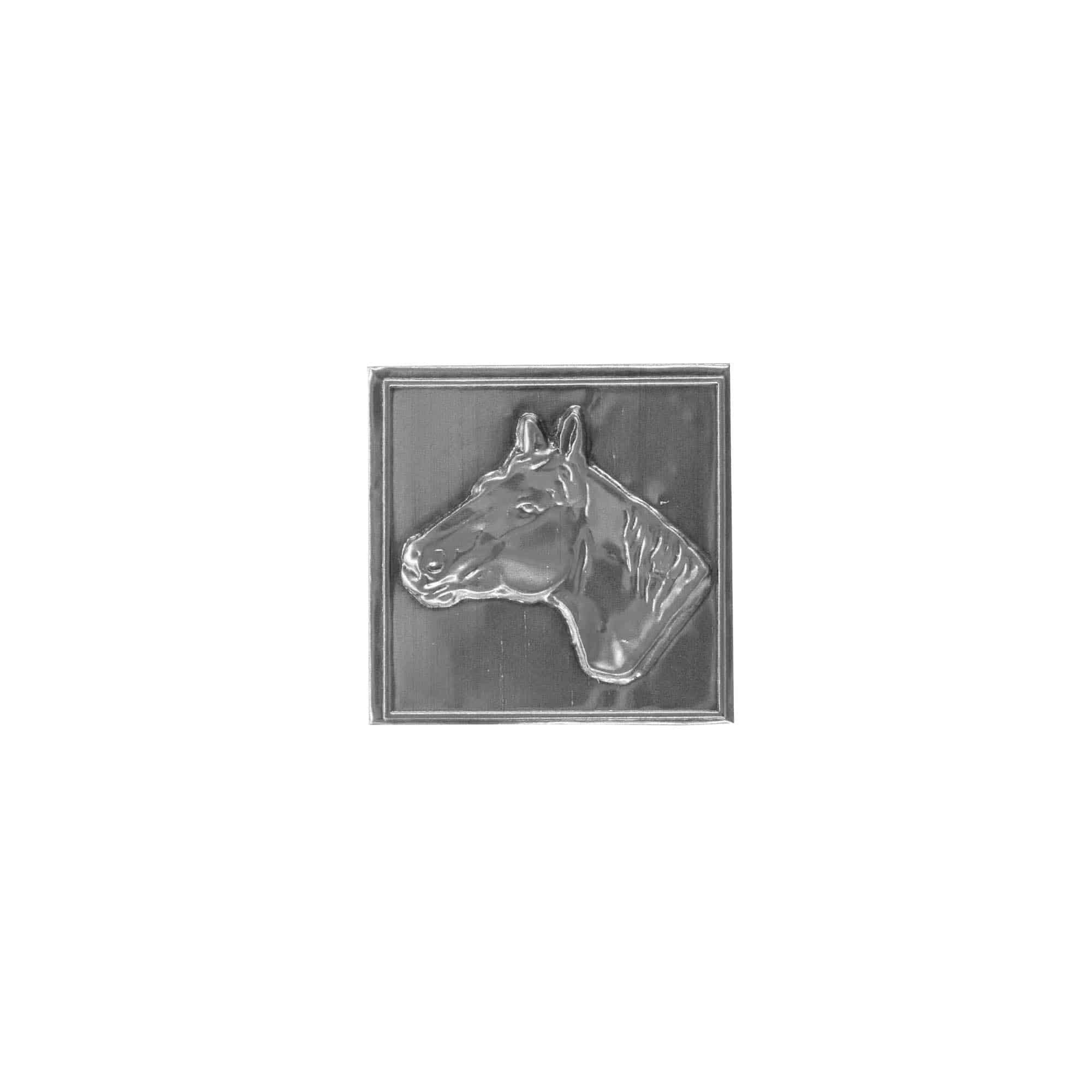 Tin label 'Horse', square, metal, silver