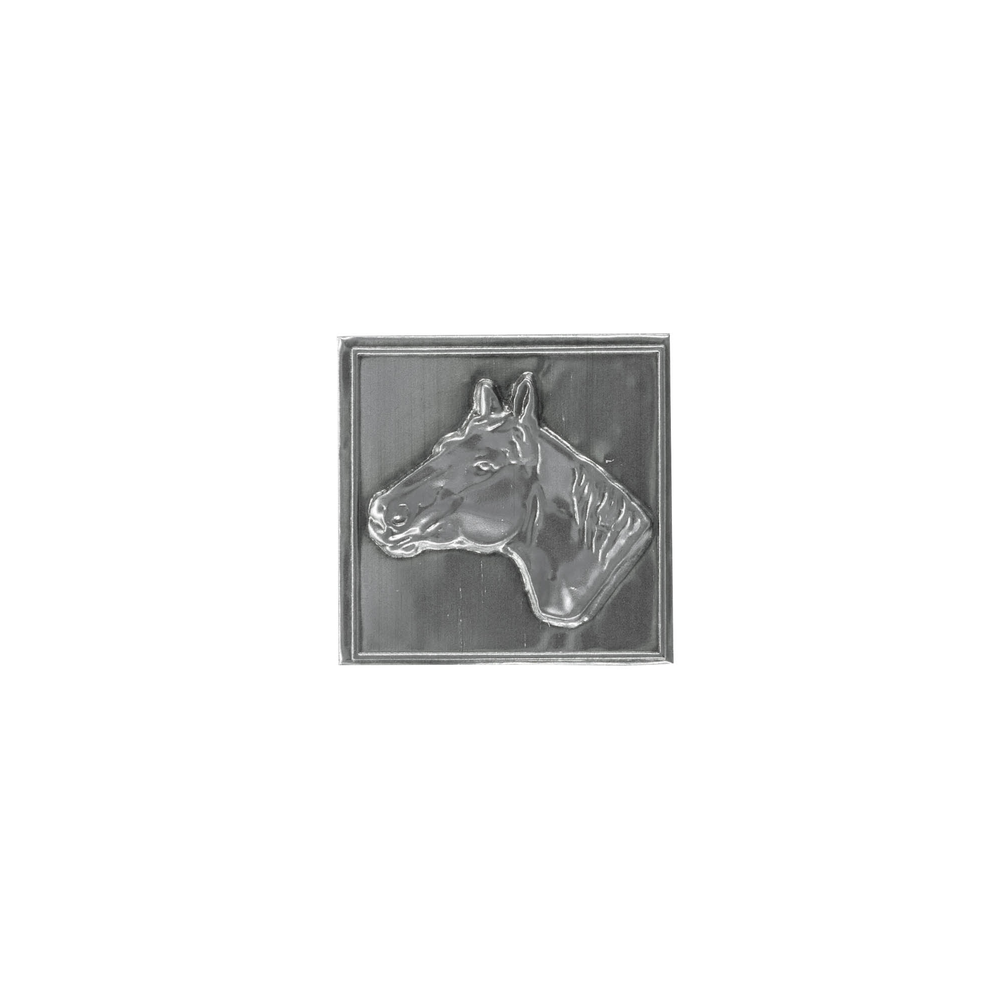 Tin label 'Horse', square, metal, silver Tin label 'Horse', square, metal, silver