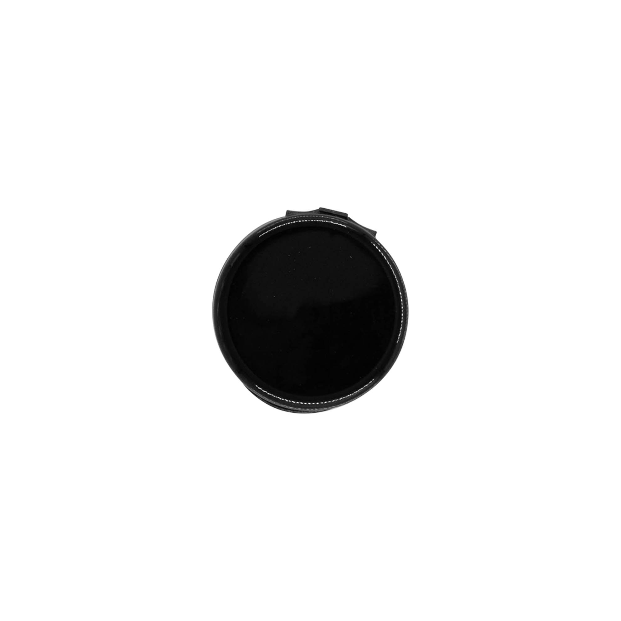 Screw cap with hinged flap, PP plastic, black, for opening: 24/410
