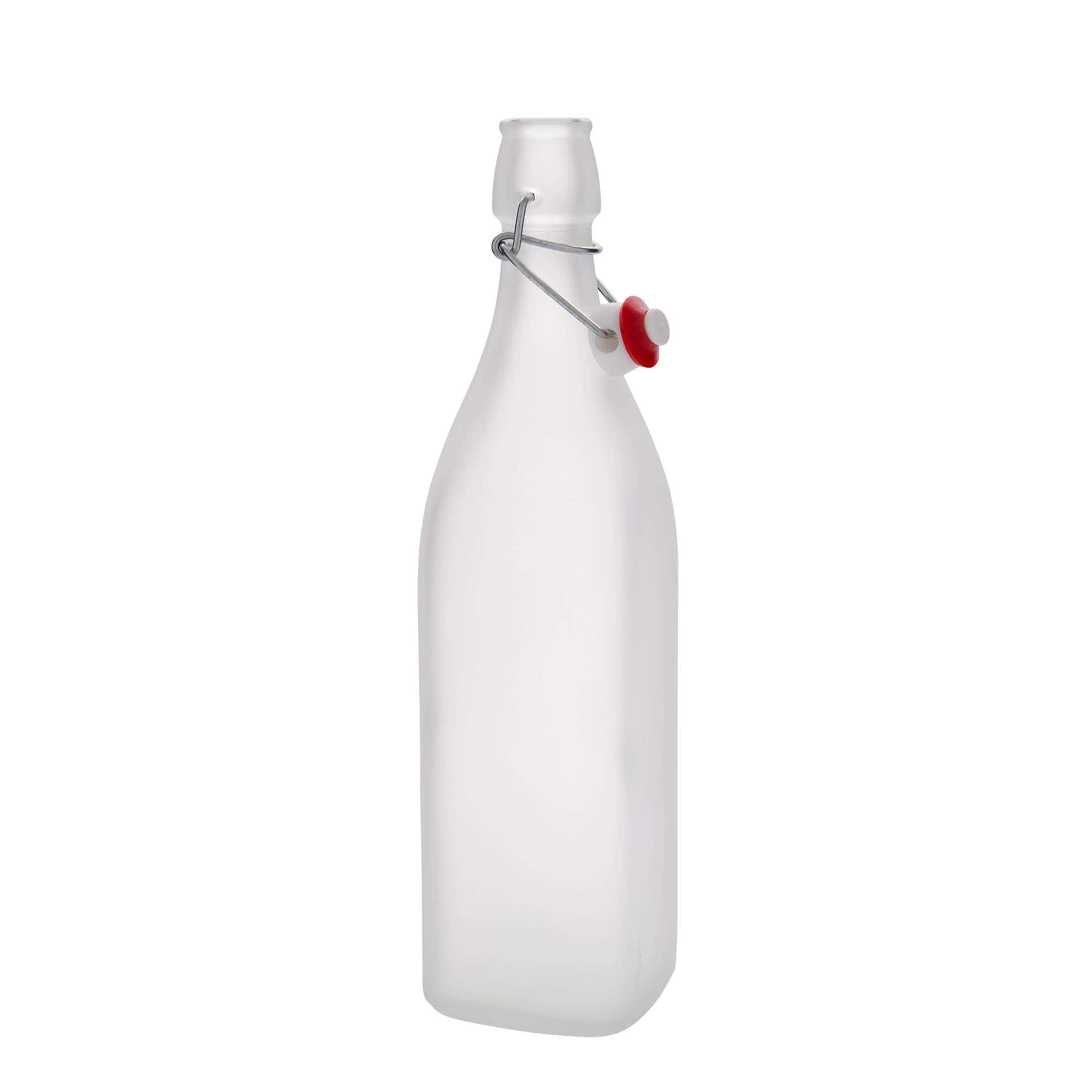 1,000 ml glass bottle 'Swing, square, frosted, opening: swing top closure' 1,000 ml glass bottle 'Swing, square, frosted, opening: swing top closure'
