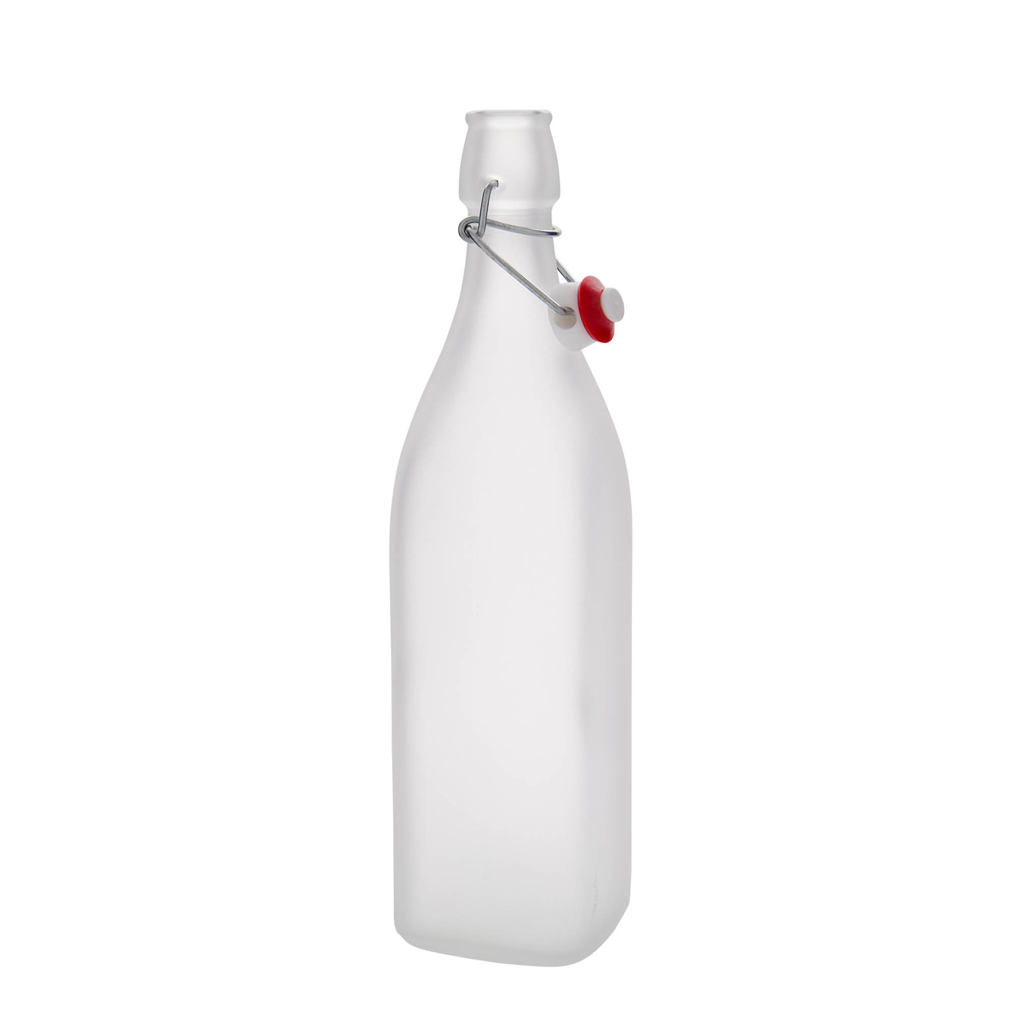 1,000 ml glass bottle 'Swing, square, frosted, opening: swing top closure' 1,000 ml glass bottle 'Swing, square, frosted, opening: swing top closure'