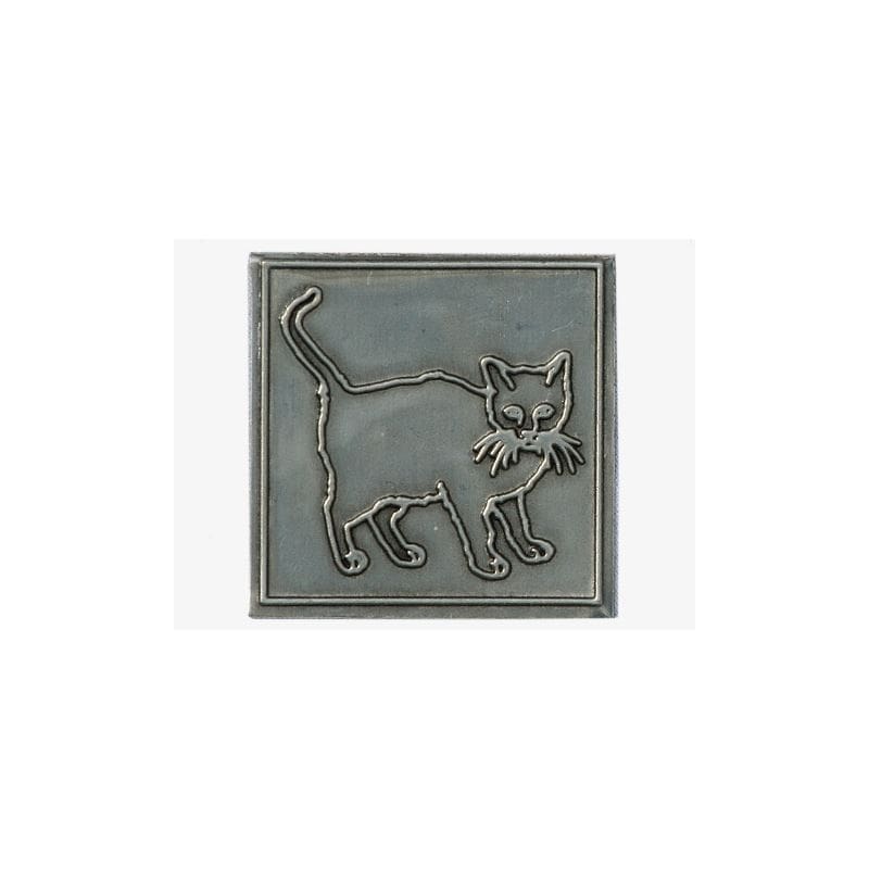 Tin label 'Cat', square, metal, silver Tin label 'Cat', square, metal, silver