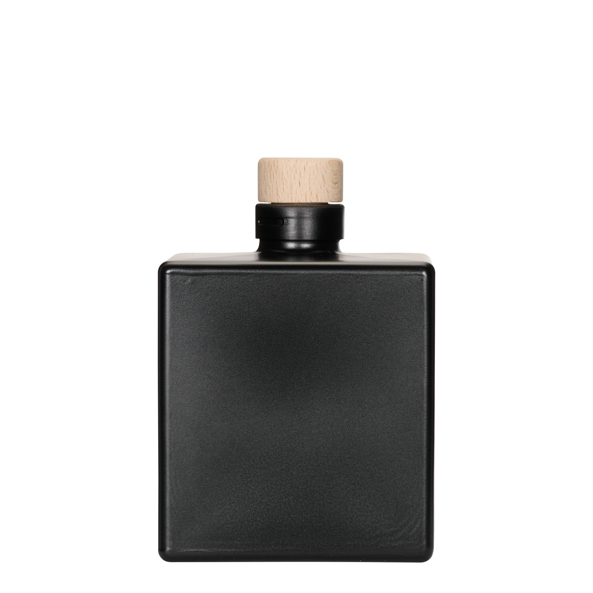 500 ml glass bottle 'Cube', square, black, opening: cork