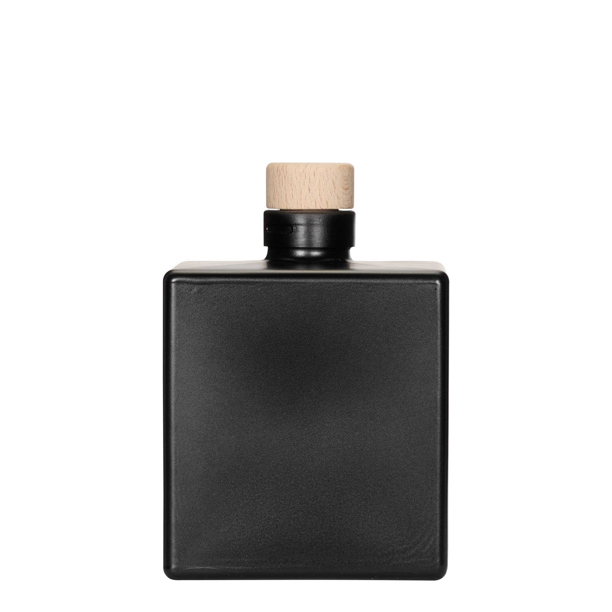 500 ml glass bottle ‘Cube’, square, black, opening: cork