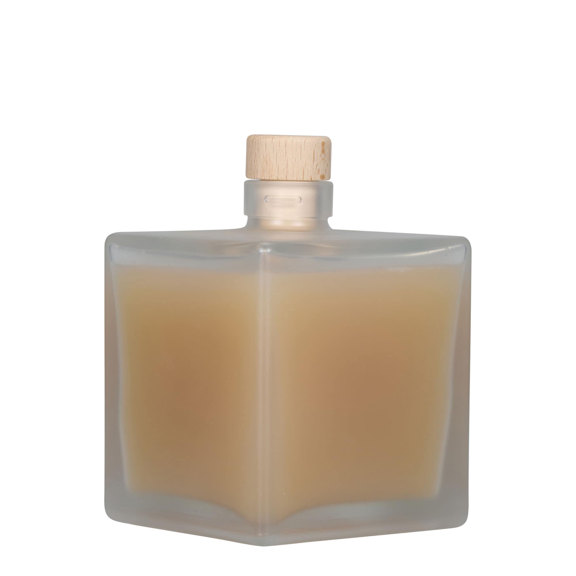 500 ml glass bottle 'Cube', square, frosted, opening: cork