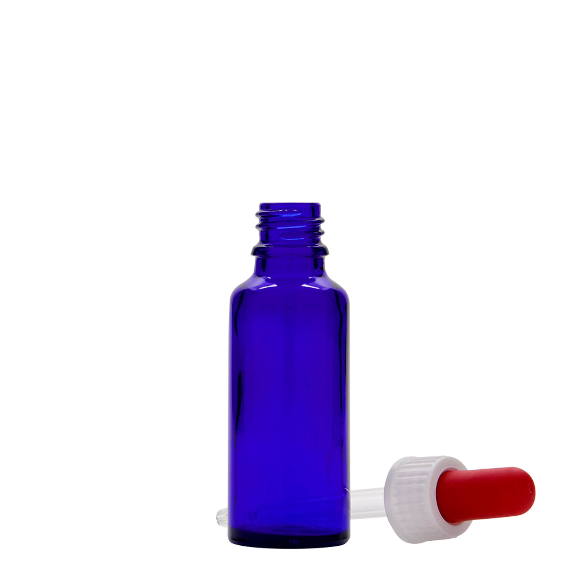 30 ml dropper bottle medical, glass, royal blue-red, opening: DIN 18 30 ml dropper bottle medical, glass, royal blue-red, opening: DIN 18