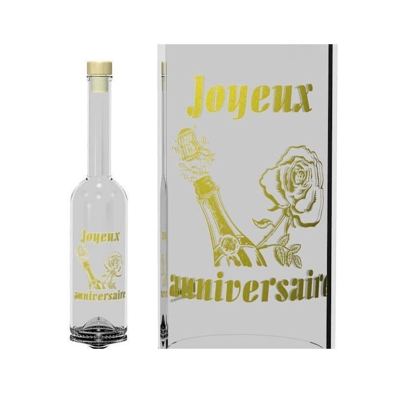 500 ml glass bottle 'Opera', print: Joyeux Anniversaire, closure: cork
