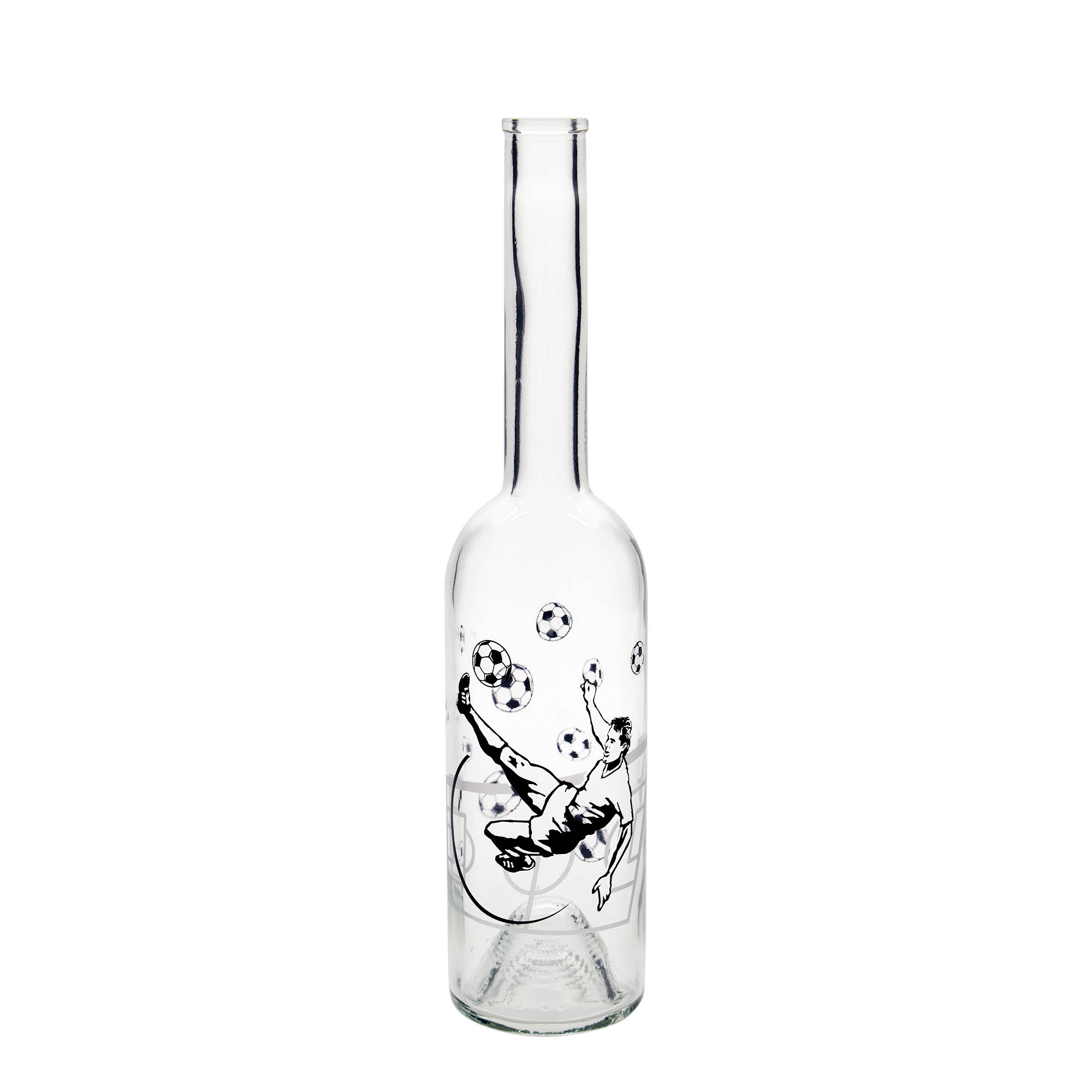 500 ml glass bottle 'Opera', motif: football player, opening: cork