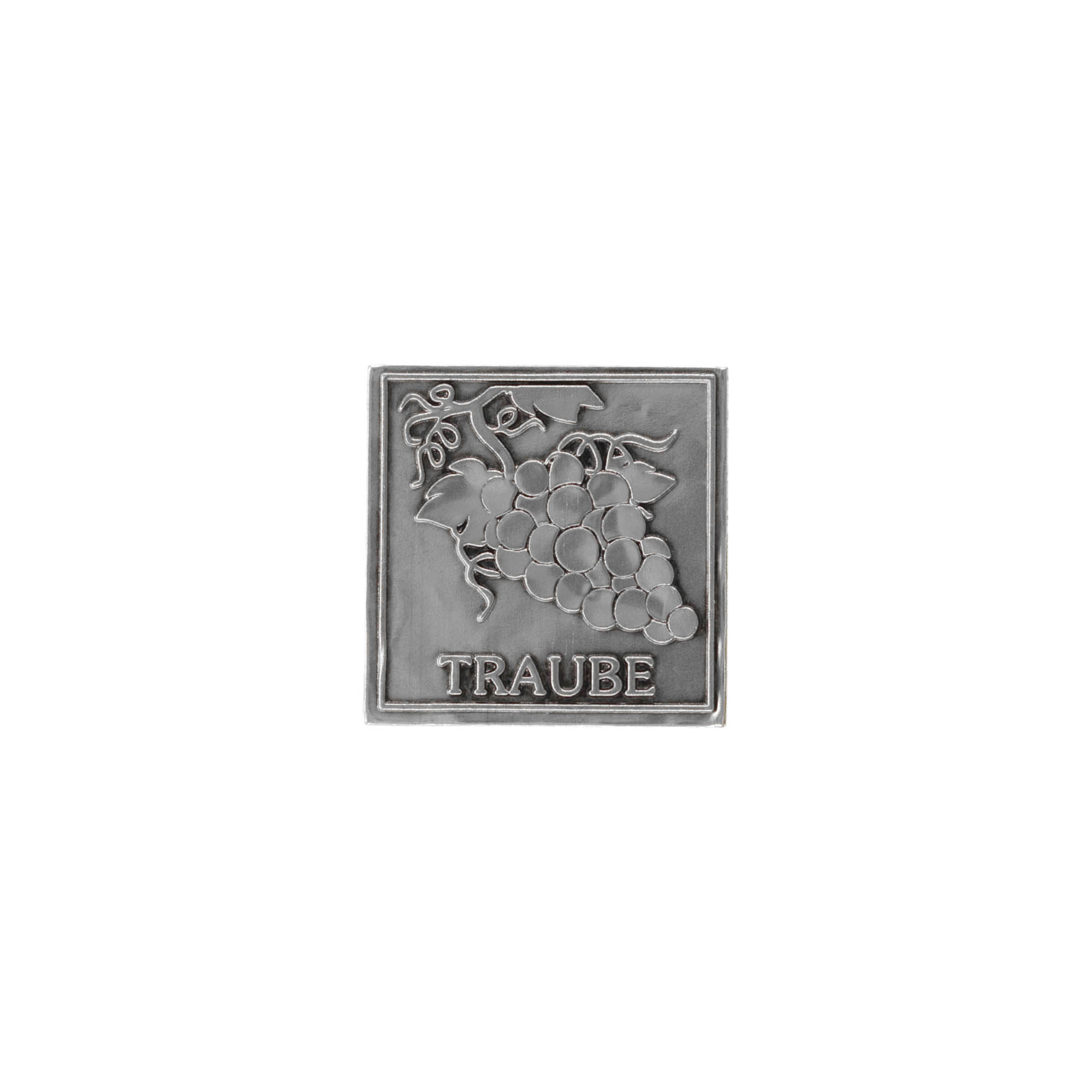 Tin label 'Grape', square, metal, silver
