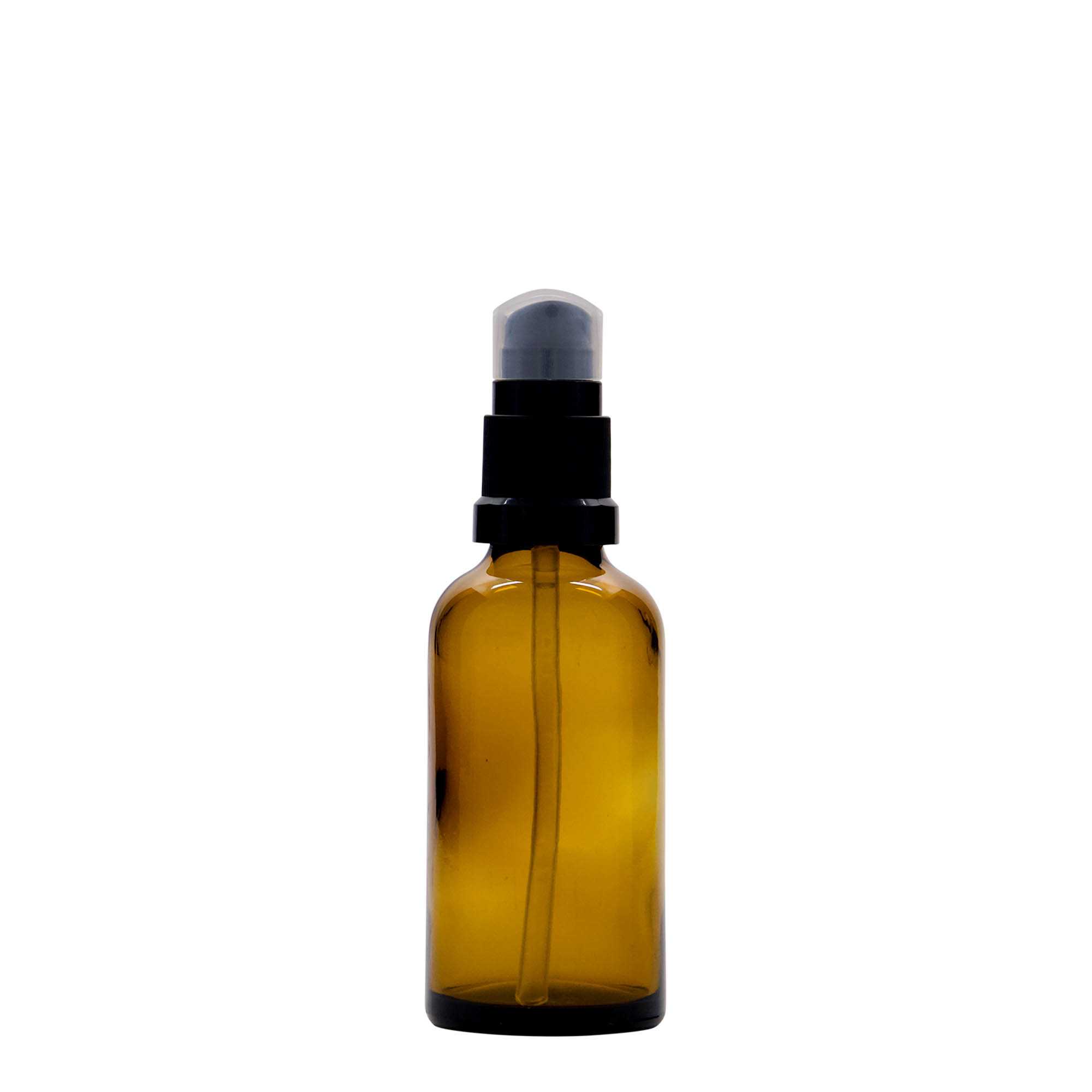 50 ml medical bottle with lotion pump, glass, brown, opening: DIN 18 50 ml medical bottle with lotion pump, glass, brown, opening: DIN 18